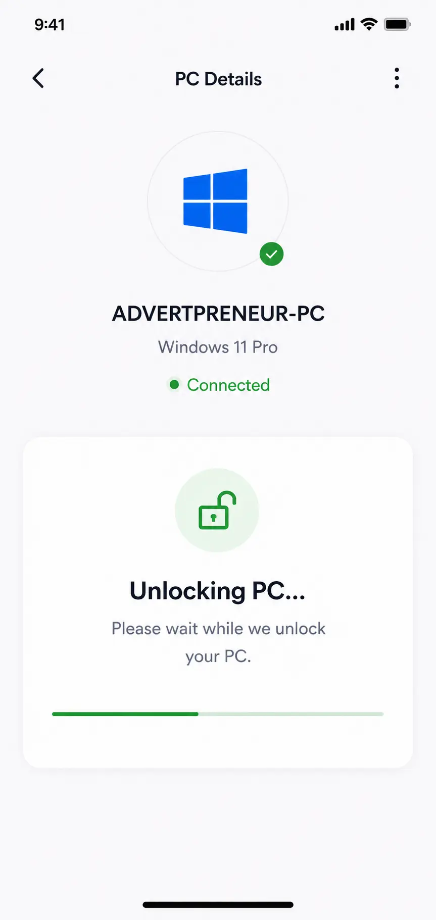Unlocking PC progress screen