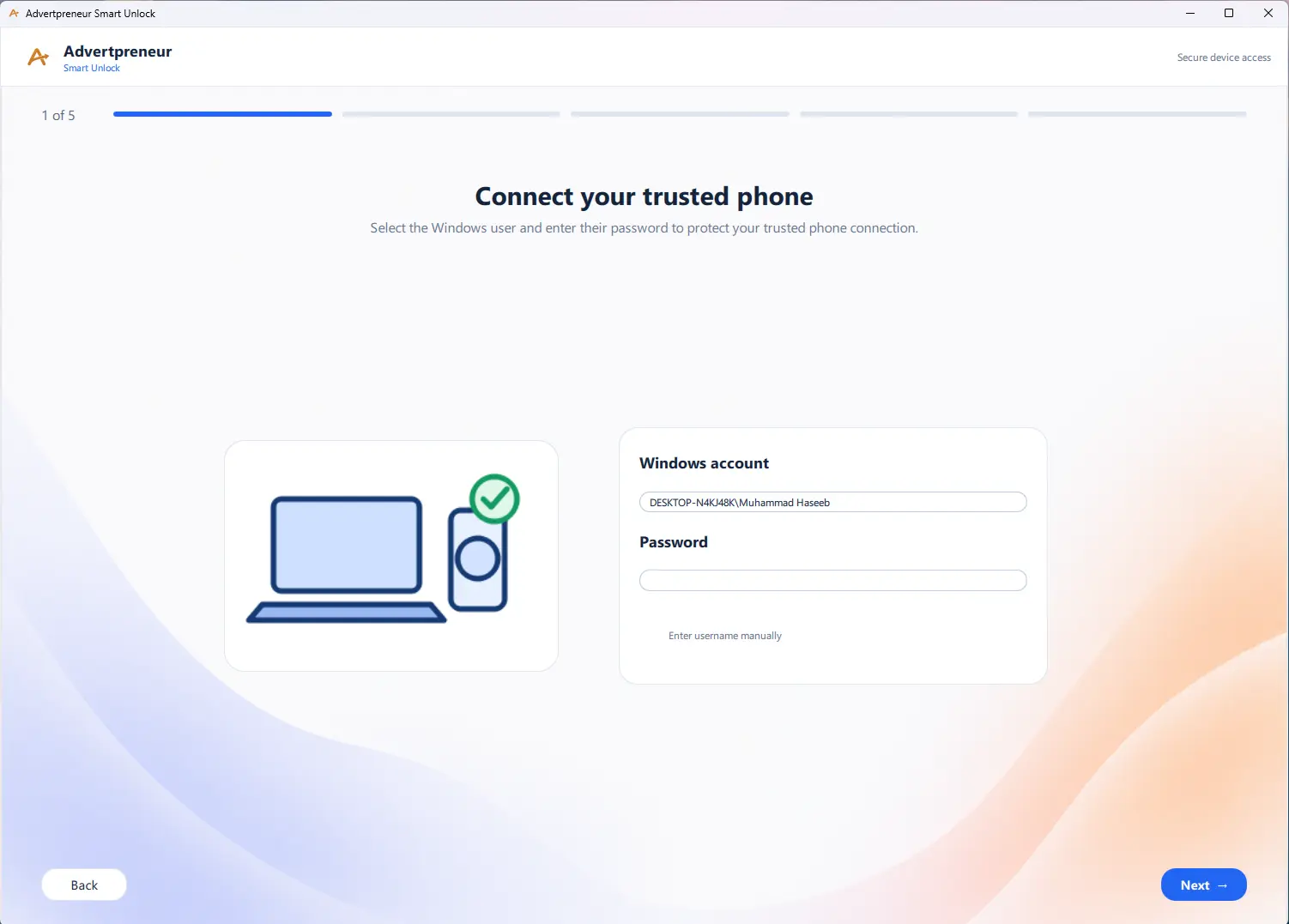 Connect your trusted phone Windows account setup