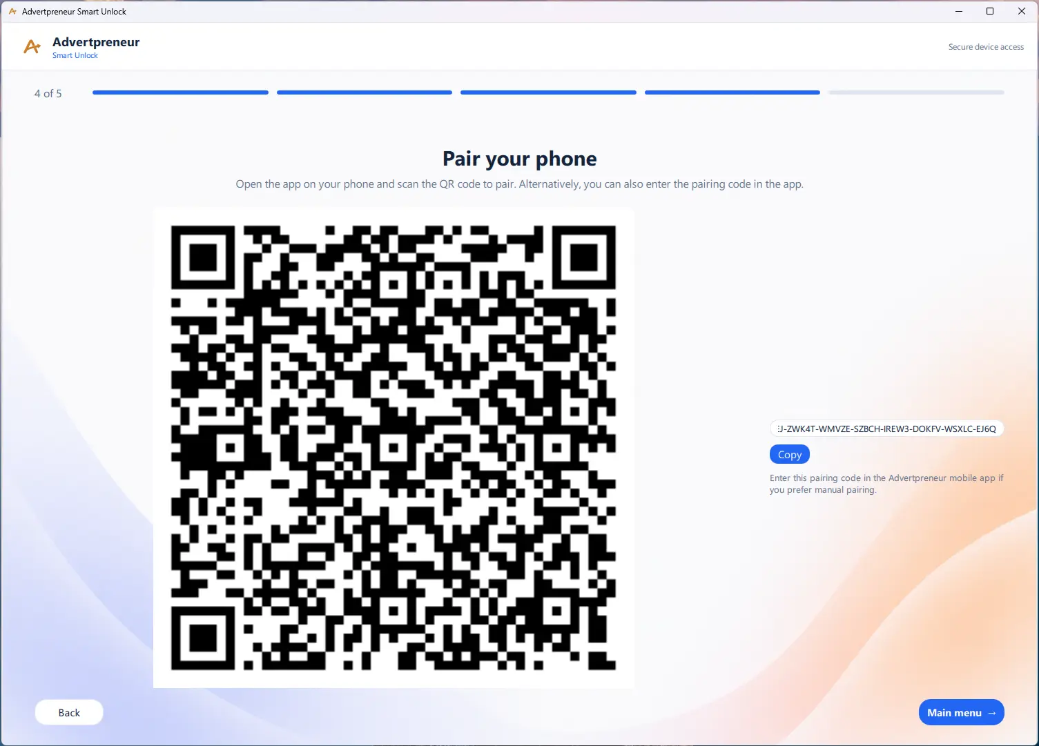 Windows QR pairing screen